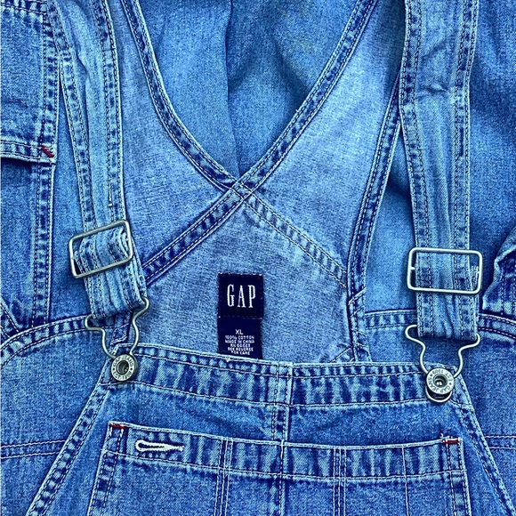 Vintage Women's Y2K GAP Blue Denim BIB OVERALLS Shortalls XL - Picture 5 of 5